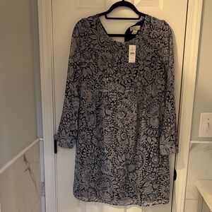 LOFT Navy and Gray Floral Dress